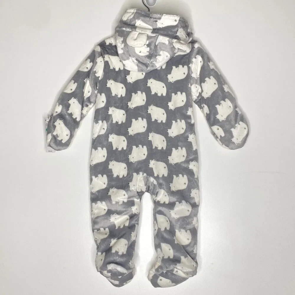 New Carter's Polar Bear Hooded Gray Winter One Piece Suit Baby Size 9 Months